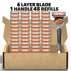 Men's Manual Shaving Kit, Safe Rust-Resistant Stainless Steel Blades, Easy Replacement, Washable Premium Material, Classic Men's Grooming Tool, Handle