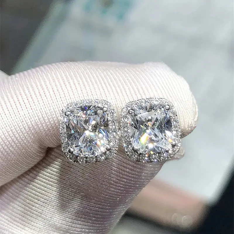 CAOSHI Cushion-Cut CZ Stud Earrings – Pink, White & Yellow Cubic Zirconia Set