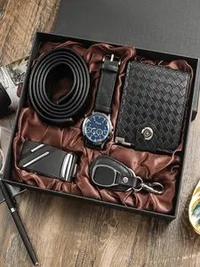 Men's Business Fashion Watch & Wallet & Belt & Keychain Set, Watches for Men, Casual Trendy Watch Set for Men, Exquisite Watch Set for Birthday Gift, Men Accessories