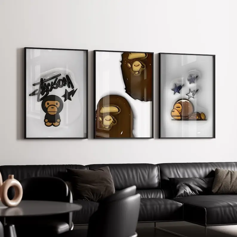 HypeBeast Set of 3 Room Decor, Hypebast Poster, Cool Wall Art Set, 3D Wall Art, HypeBeast Wall Art, Trendy Wall Art,