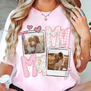 Personalized Mama Mimi Gigi Photo T-Shirt, Custom Grandma Picture Tee, Floral Patchwork Name T-Shirt, Mother’s Day Gift for Mom, Nana, Mimi, Gigi, Custom Family Photo T-Shirt