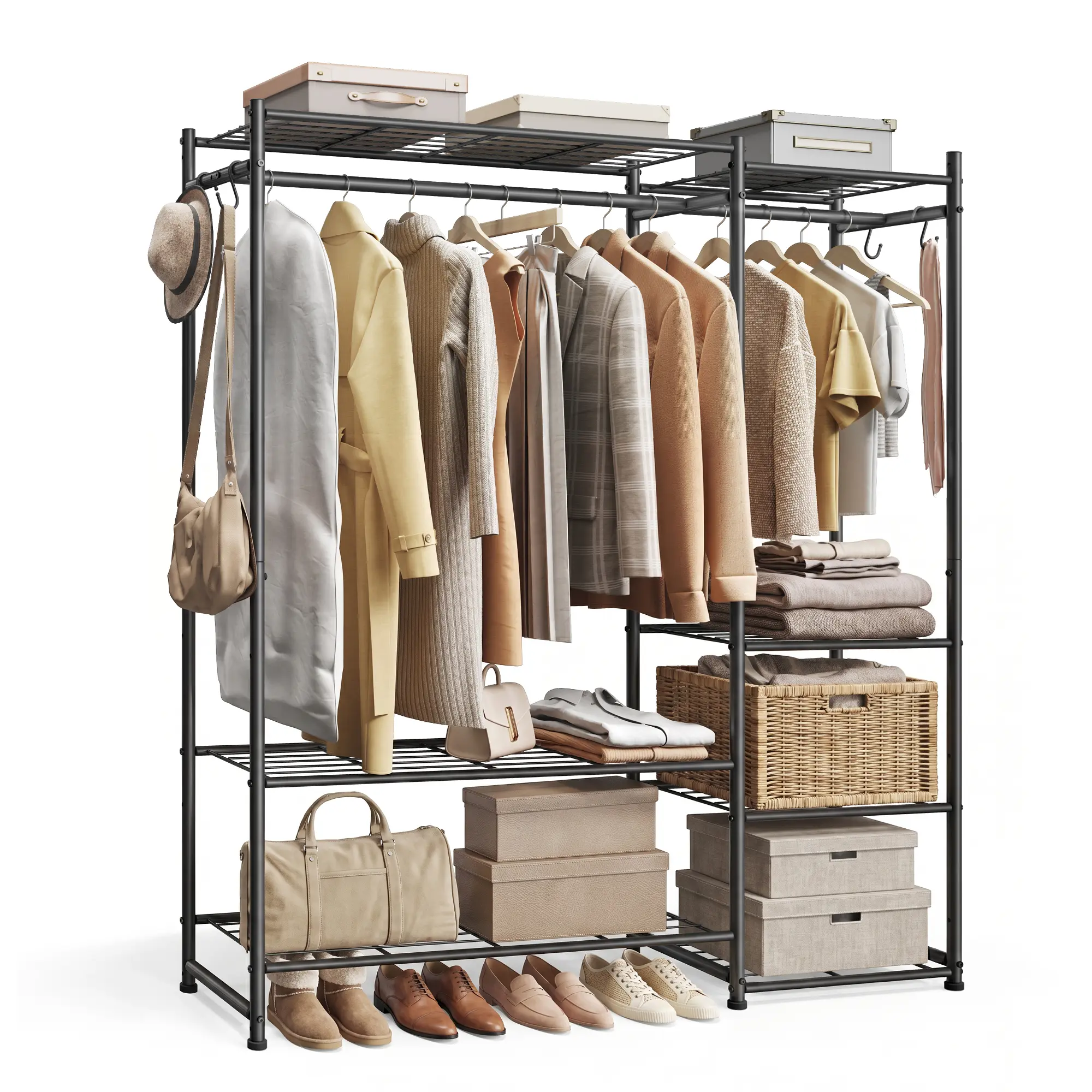 SONGMICS Portable Closet Wardrobe, Clothes Rack, Closet Organizers and Storage, Freestanding Clothing Rack with 7 Shelves, 2 Hanging Rods, Metal Frame Rack, for Bedroom, Entryway