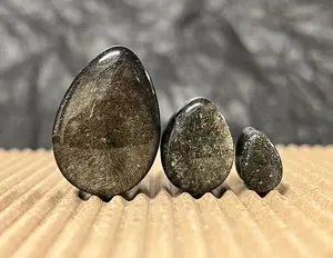 PAIR Teardrop Gold Obsidian Stone Plugs Tear Drop Ear Piercing Earlets Gauges