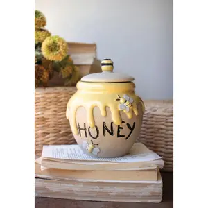 8" Glazed Ceramic Honey Jar – Cottage Spring Kitchen Décor