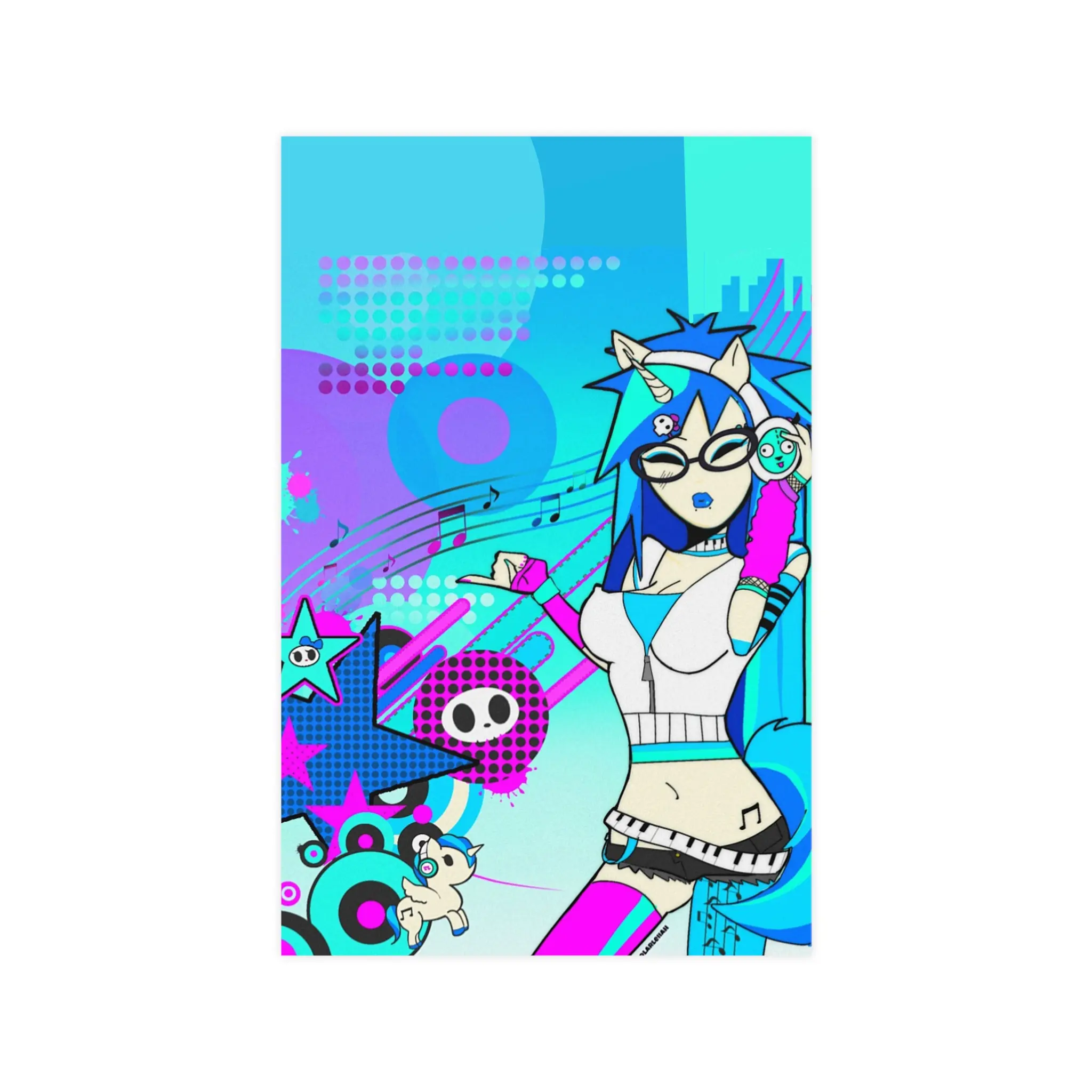 Blue and White Music Pony Poster | Matte Vertical/Horizontal Print
