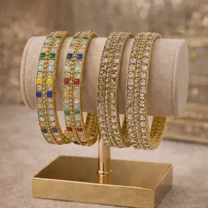 Antique Gold pair Karas with Clear/multicolored Stones-Elegant Fashion Jewelry for Women