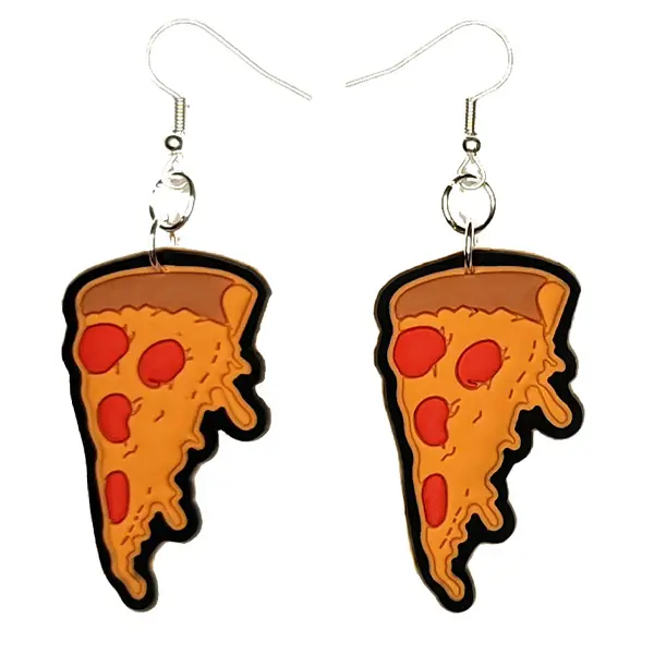 Pizza Earrings Hypoallergenic Silver Plated Fishhooks Yazzle Dazzle Slice Bun Fries Shake Lettuce Tomato Bacon Fast Food Grill Cook Out Slice Popcorn
