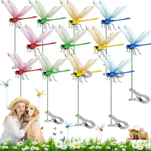12 Pack 3D Artificial Dragonfly Decor Clips, 4 Assorted Bright Colors, Lifelike Flying Design Weatherproof Ornament Clips for Garden Stake, Yard, Horse Ranch, Hat, Indoor Outdoor DIY Decoration
