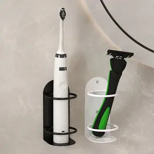 2pcs Wall-Mounted Toothbrush Holder, No Drilling Required, Durable Material, Ergonomic Design, Shaving Razor Storage Rack, Bathroom Accessories