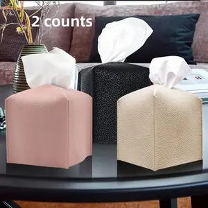 2 counts Tissue Storage Bag, PU Leather Decorative Tissue Holder, Tissue Storage Box For Home Bathroom Office Bathroom Organizers Storage, Bathroom Counter Organizer, Bathroom Accessories