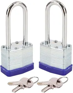Twins Keyed-Alike Padlock, Reinforced Laminated Steel Body 1-9/16" 40MM, Robust Hardened-Steel Long-Shackle, Pack of 2-Pcs Lock, 4-Pcs Same Keys, Ideal for Locker-Lock & Tool-Box
