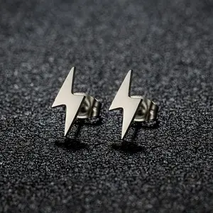 A set of stainless steel earrings shaped like lightning bolts, perfect for a punk style.