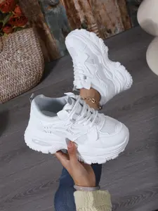 Women's Thick Sole Height Increasing Casual Sports Shoes, Breathable Comfortable Fashion Sneakers, All Season PU Rubber Soles, Platform High Top, Thick Soled Sneakers