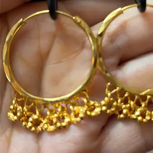 Gold Plated Hoop Earrings with Charms. Indian Jewelry Punjabi Bali's for Women's Fashion