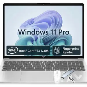 HP 15.6" FHD Laptop, Intel i3-N305, 8GB RAM, 256GB SSD, FR ID, Silver | Laptop for Students and Business, 15.6" FHD IPS Micro-Edge Anti Glare Display, Fingerprint Reader, WIN 11 Pro