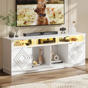 ONBRILL LED TV Stand for 80 Inch TV, Entertainment Center with Power Outlets, Modern TV Console Gaming Media Television Stands with Storage for Living Room, Bedroom, Gaming Room, 70 Inch