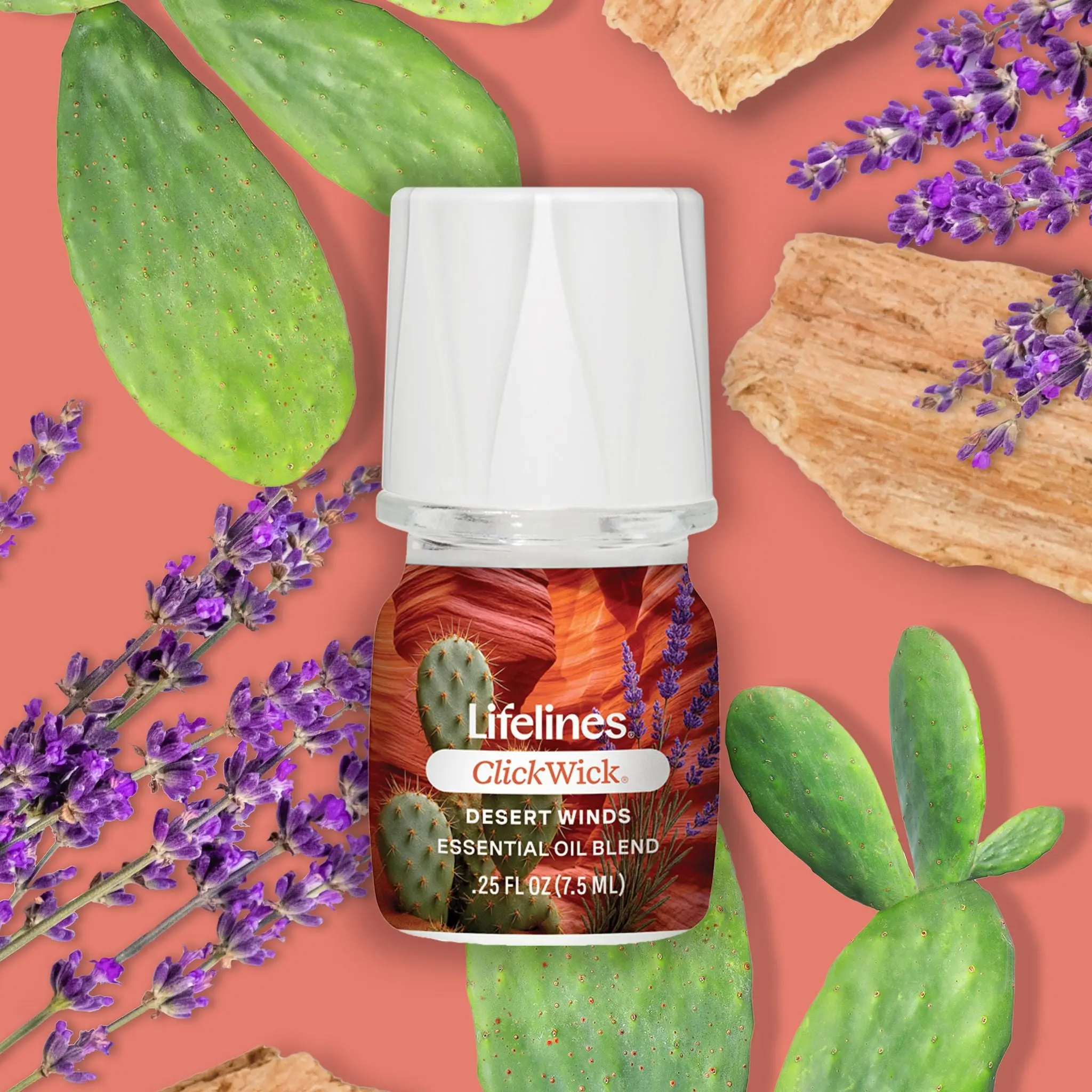 Lifelines Clickwick Natural Essential Oil Blend - Desert Winds Scent, Calming Aroma Stress Relief Home Supply, Essential Oils for Diffusers for Home, All Natural Scented Oils