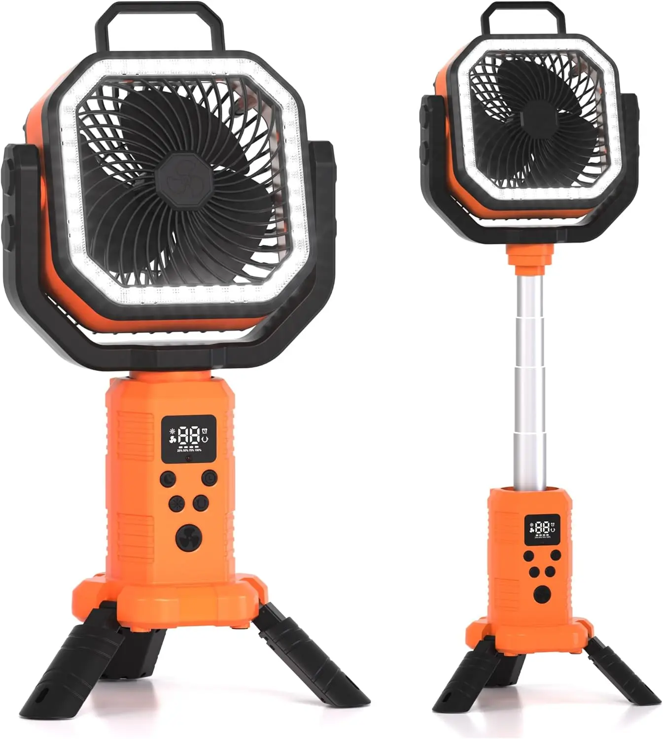 Portable Rechargeable Fan with Stand,20000mAh Battery Powered Camping Fan with LED Lantern& Remote,Cordless,4 Speeds Wind,Timer for Travel Tent, Fishing,Rv Camping Essentials-Orange