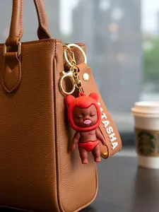 Cute Baby Doll Keychain, 3PCS Natasha Baby Keychains, Kawaii Sleepy Face Doll Key Ring with Leather Strap, Novelty Keychain Accessories for Backpack Purse Handbag, Funny Gift for Friends