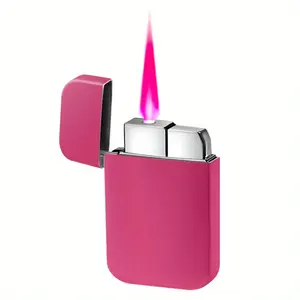 Cute Pink Metal Lighter, windproof Red Fire Lighter, Ultra-thin Inflatable Lighter, for Ladies Girls, outdoor Camping Barbecue Candle Windproof Lighter, excellent Gift for Girls, women'S Birthdays, Mother'S Day, Without Battery