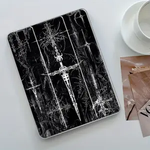 Gothic Dark Sword Tri-Fold Stand Tablet Case Cover Casing with Transparent Acrylic Hard Back, Pencil & Charger Slots, Fits iPad 10.2 2019/2021, Mini, Ultra-Thin, Scratch-Resistant, Shockproof, Protective Protection, Ideal for Office, School, Home, Gift