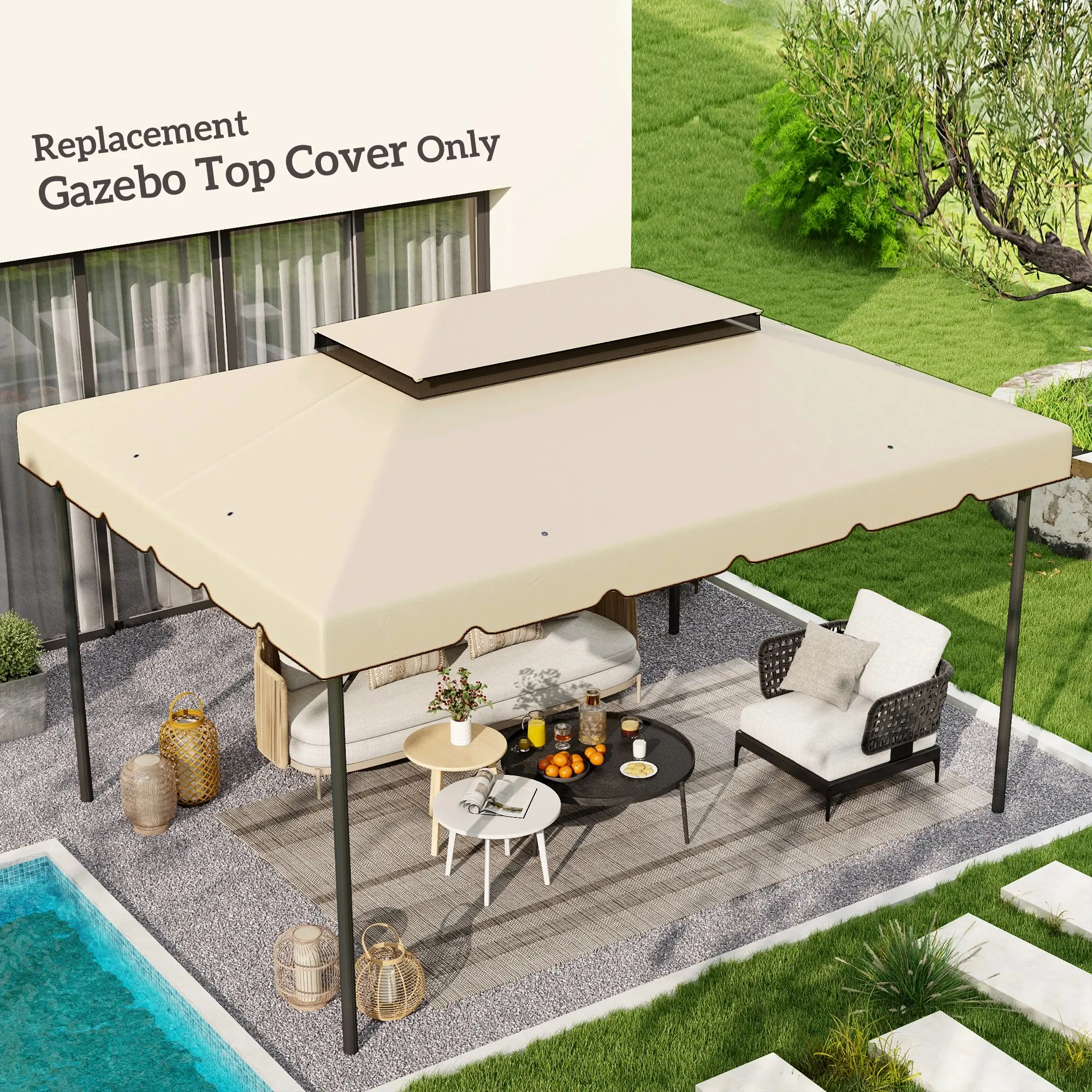 13' x 10' Gazebo Replacement Canopy Top - White Double Vented, Heavy-Duty Waterproof UV-Resistant Fabric Roof Cover for Patio Shade Repair, Backyard Renovation (Top Only)