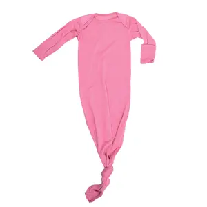 Three Little Tots Rose Pink Knotted Newborn Baby Gown Sleeper - Perfect for Baby's First Night Sleep