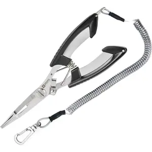 H01 Small Pliers, Scissors, Braid Cutters, Split Ring Pliers, Hook Remover-Lightweight Stainless Steel Tools For Fishing-Black