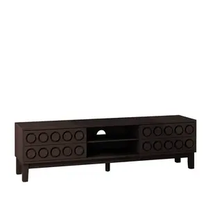 Modern Mid-Century Media Console with 4 Drawers and Cable Management, TV Console Table for TVs up to 75', Entertainment Center in Dark Brown with Solid Wood and MDF Construction