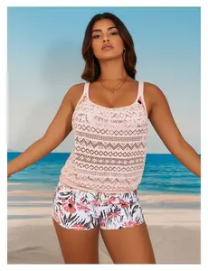 Tankini Swimsuit for Women Two Piece Swimsuits Tummy Control Bathing Suit Blouson Top with Boy Shorts High Waisted Swimwear for Teens Women
