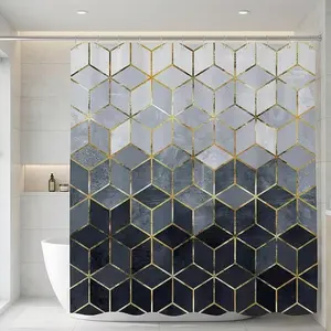 72x72 shower curtain, bathroom four-piece set, bathroom floor mat, toilet seat cover, U-shaped floor mat, cube pattern, waterproof fabric, comes with 12 plastic hooks, no drilling required, easy to install, perfect home decoration, suitable for bathrooms,