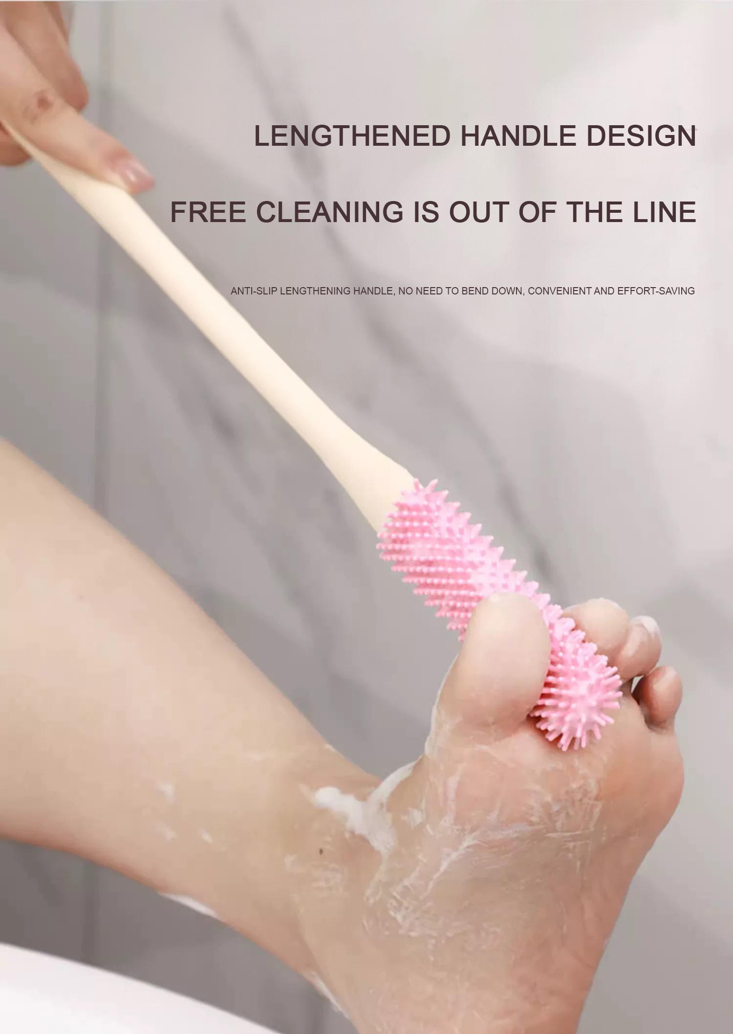 【S1】Toe Gap Cleaning Brush Long Handle Silicone Toe Crevice Cleaning Brush & Exfoliating Brush, Foot Scrubber in Shower Toe Cleaning Brush