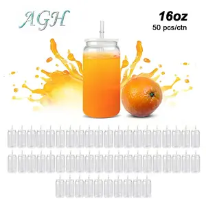 AGH 50pcs 16oz Single Wall Multicolor Plastic Acrylic Cans with Lids and Straws Acrylic Tumblers Bulk Reusable Bottle Drinkware Cup Bottled