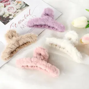 4 PACK Hair Claw Clips, 4.3 inch Plush Hair Clips, Large Fur Hair Catch, Hair Gippers for Women Half Bun Hairpins for Daily,Parties, 4 Count (Pack of 1) outdoorfun