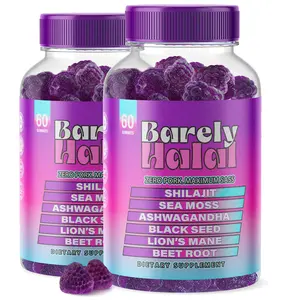 2 Bottles of BARELY HALAL Shilajit Gummies for Energy & Focus - Ashwagandha, Beet Root, Lion's Mane, Sea Moss & Black Seed - Vegan, Halal-Certified Adaptogen Supplement - 60 Gummies per Bottle