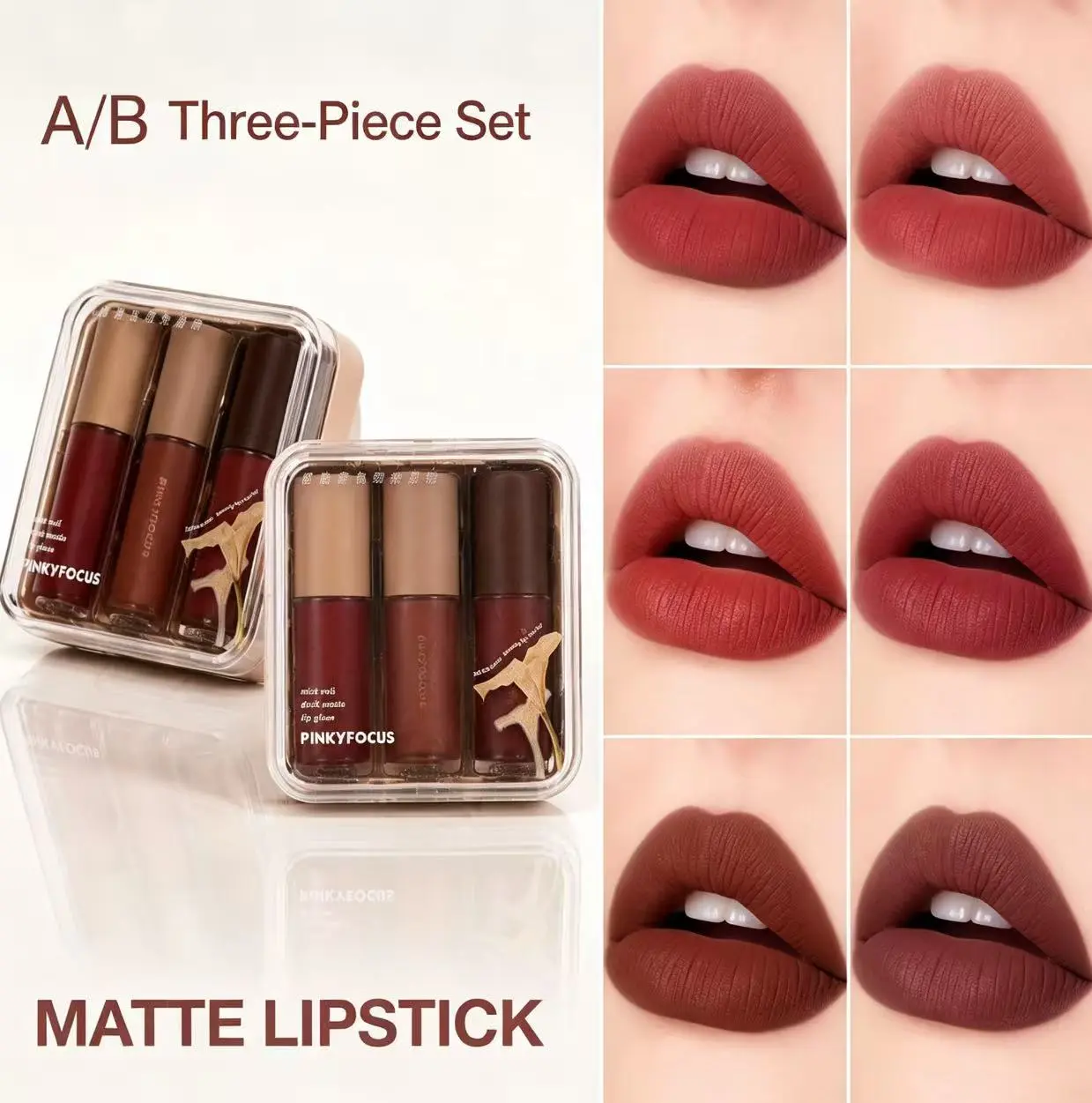 3PCS Neutral Matte Lip Glaze Set, A/B Kits Available with Warm and Cool Tone Nude Brown Shades, Non-drying Soft Mist Finish, Long Lasting Transfer-resistant Lipstick for Clean Girl, Work, Dating and Casual Makeup, All Skin Tones Friendly Cosmetic