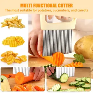 Stainless Steel Wavy Vegetable Slicer, French Fries Cutter, Potato Slicer, Potato Chip Slicer, Kitchen Tool, Easy-To-Use Food Prep Equipment
