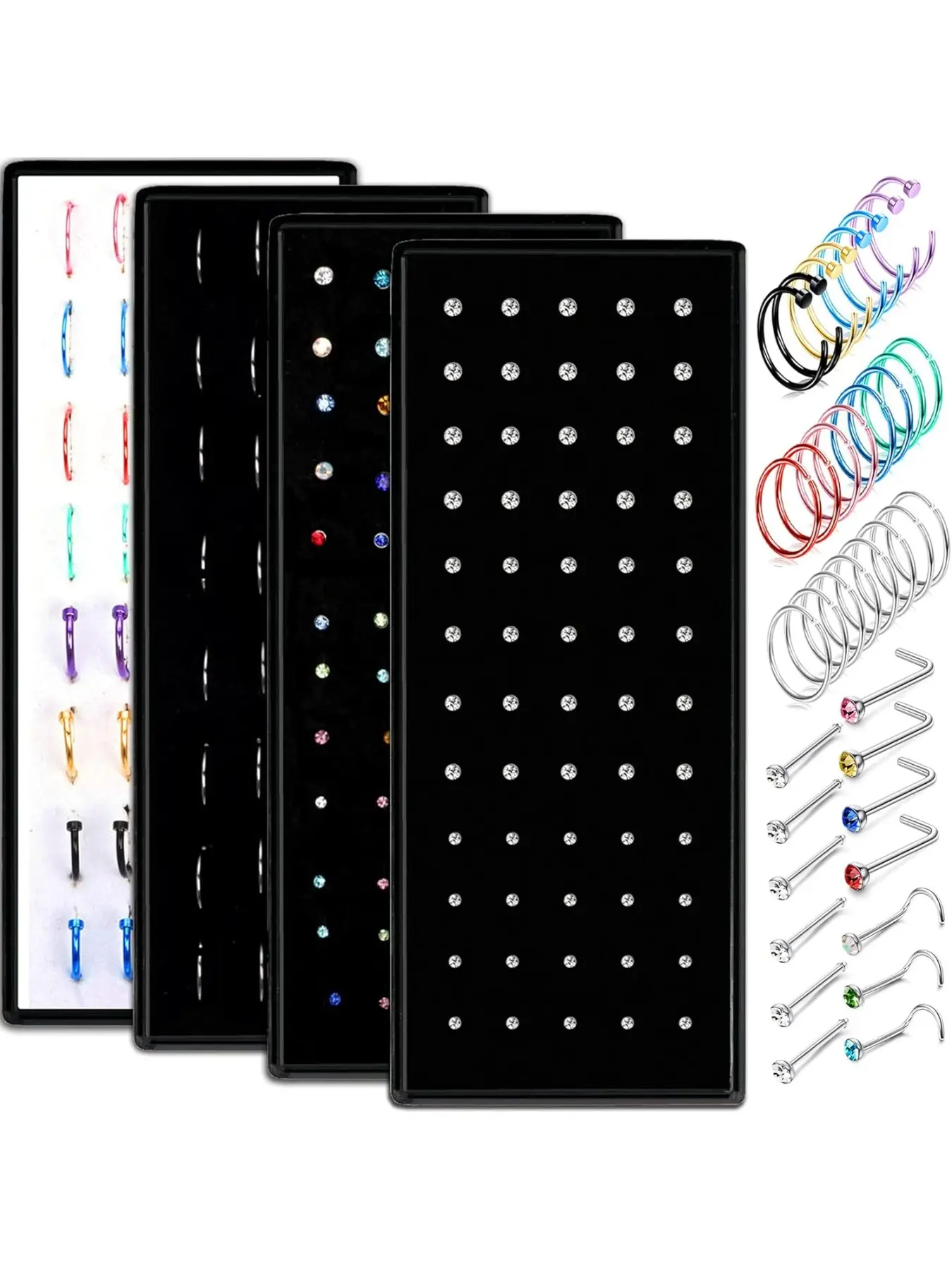 200pcs Nose Rings Set for Women & Men, 316L Stainless Steel, Hypoallergenic, L-Shaped Screw Piercing Jewelry, L Shaped Nose Studs for Tragus/Nose/Helix/Conch, Stylish & Comfortable Mix, Helix Pierced Ring