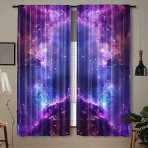 2 Pieces of Vibrant Galaxy Starry Sky Curtains - Digital Printing, Rod Pocket Design, Semi-Transparent Polyester Fiber - Ideal for Living Room, Bedroom, Kitchen, Study, and Dining Room Decoration (Rod Not Included), Living Room Curtains