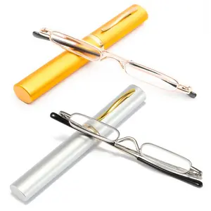 2 pairs of ultra-thin portable reading glasses, compact and pen-shaped, with fashionable design, suitable for both men and women, equipped with a detachable portable pen case for glasses