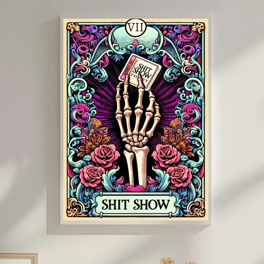DIY 5D Diamond Art Kit with Diamond Pattern Design - Cartoon Skeleton Tarot Card, 12x16in Cross Stitch Set, Halloween Decoration Gift for DIY Enthusiasts