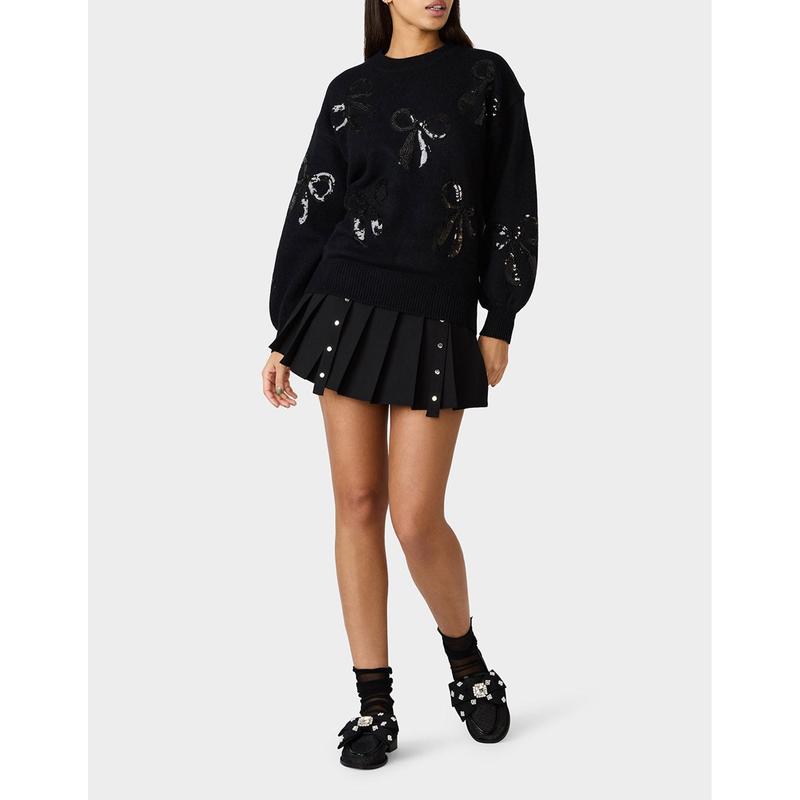 Betsey Johnson SEQUIN BOW SWEATER BLACK