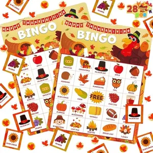 28 Players Thanksgiving Bingo Game Cards (5x5) for Kids Family Activities, Party Card, School Classroom Games, Turkey Party Favors Supplies