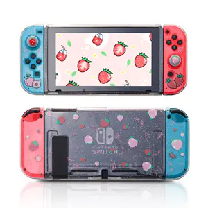 Switch Glitter Case, Switch Clear Glitter Case with Tempered Glass Screen Protector and Cute Thumb Grip Caps - Strawberry