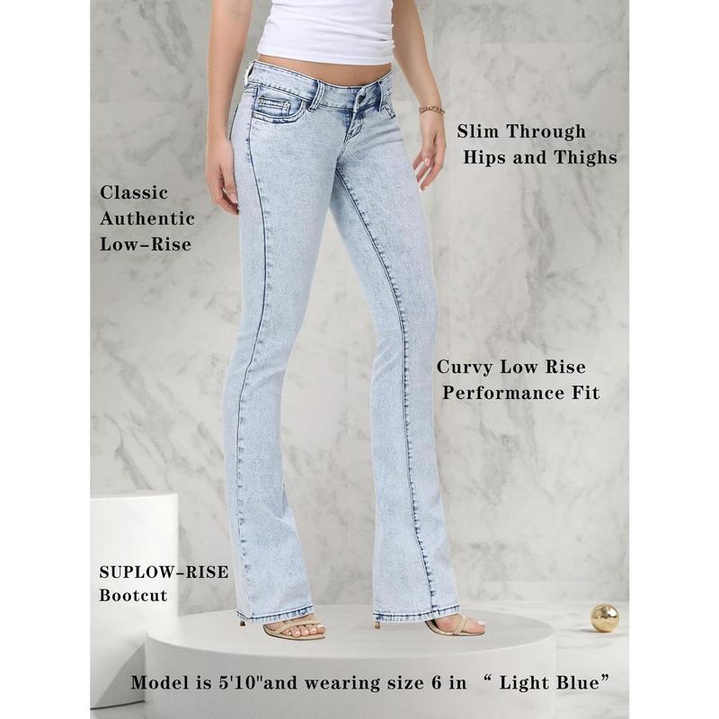Women's Super Low Rise Stretchy Flared Jeans Slim Fit for Flattering Silhouette Bootcut Denim Pants(Runs Small)