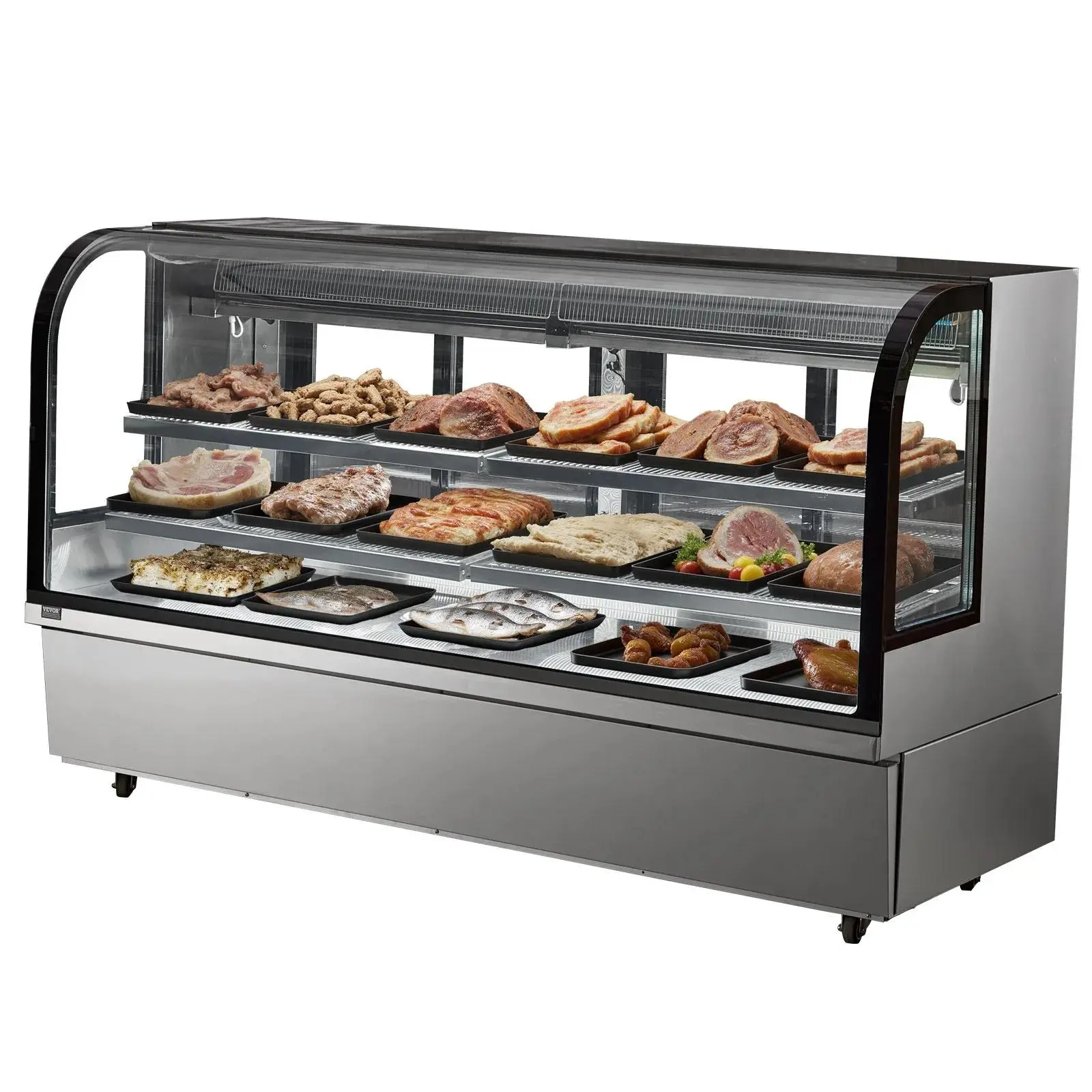 【Summerfinds】VEVOR Refrigerated Display Case,  32 Cu.Ft./901L Large Pastry Display Case, 4-Tier Commercial Display Refrigerator with LED Lighting, Downdraft Cooling, Movable with Casters, for Bakery