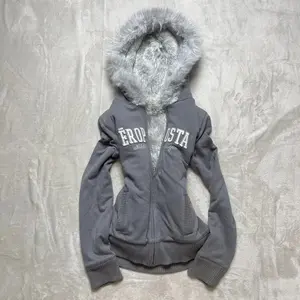 Subculture Faux Coats Women Graphic Jacket with Hooded Fleece Fur Hoodie for Edgy American Retro Street Style