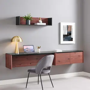 Modway Kinetic 49" Wall-Mount Office Desk With Cabinet and Shelf in Black Cherry
