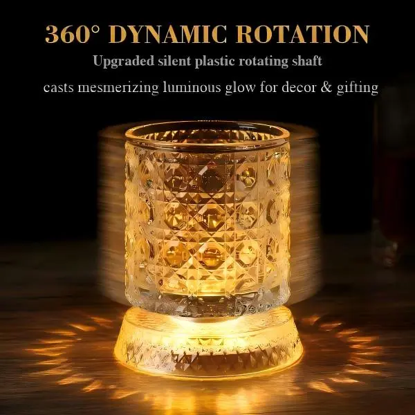 Luxury 360° Rotatable Crystal Glass with Silent Plastic Rotating Shaft - Home Bar Decoration for Living Space, Ideal Party Tablescape Gift for Men (Housewarming/Birthday Present)