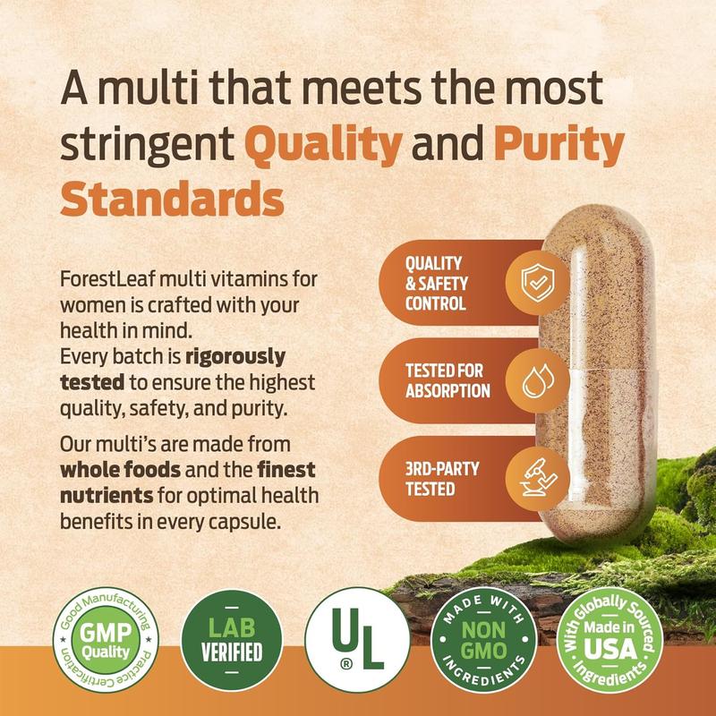 ForestLeaf Daily Vitamin Multivitamin for Men, Multi-Vitamin for Men - Mens Multivitamins & Multiminerals Supplement | All Essential Vitamins Needed for Health, Longevity & Energy | 60 Veg Caps